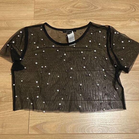 Forever 21 Pearl Sheer Cropped Top Size Small - Picture 1 of 4